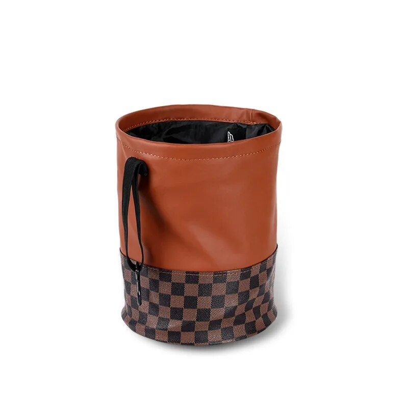 Foldable leather car trash can, view 2 - MRSLM