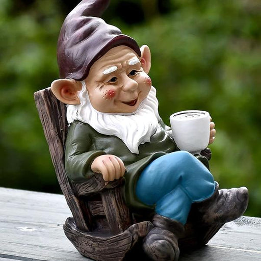 outdoor gnome dwarf on rocking chair - MRSLM