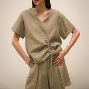 linen v-neck tee, view 4 - MRSLM