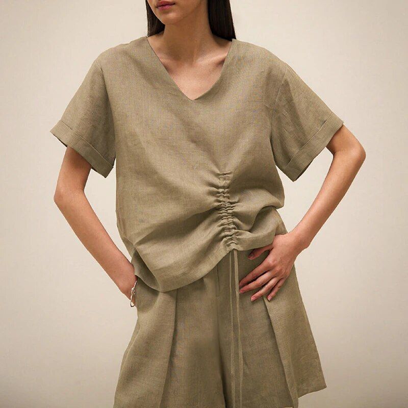 linen v-neck tee, view 4 - MRSLM
