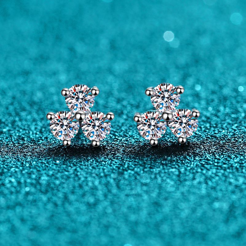 sterling silver moissanite clover earrings, view 5 - MRSLM