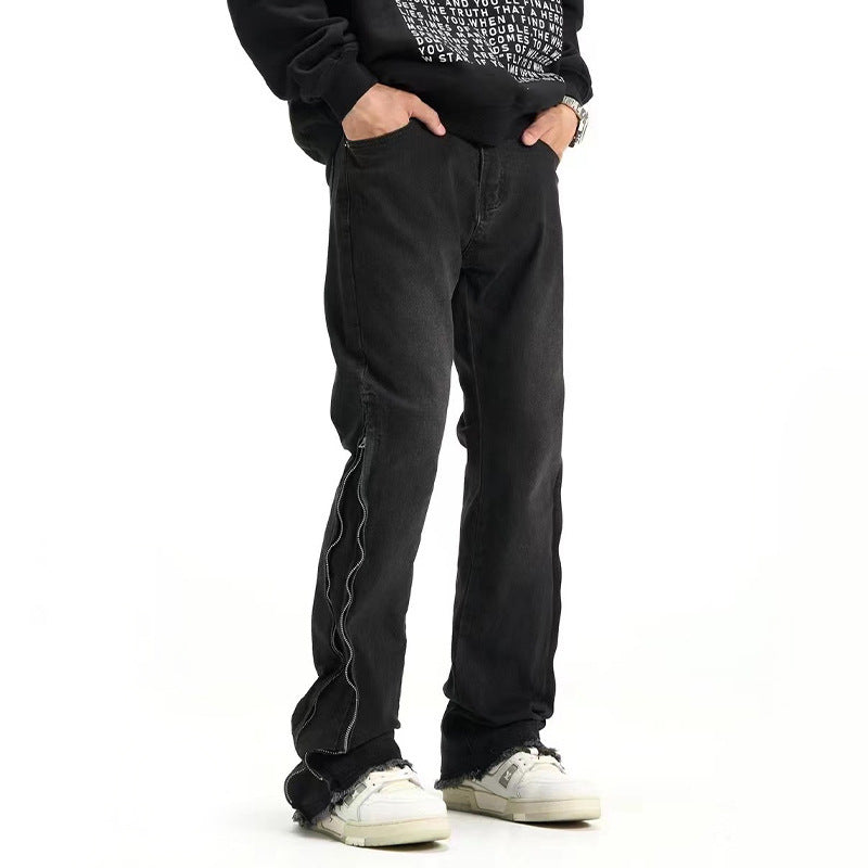 men's black side zipper jeans - MRSLM