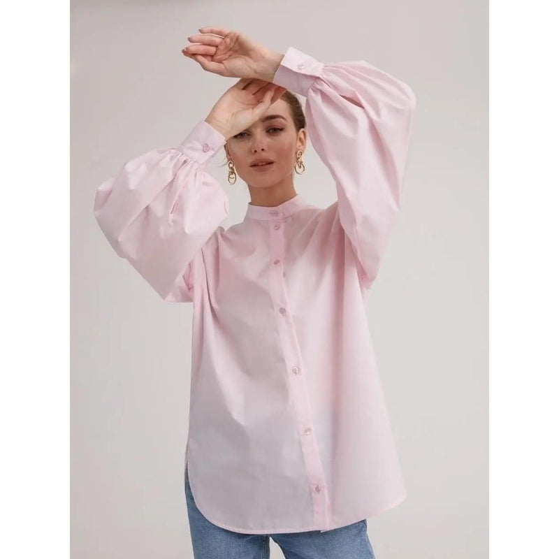 women's cotton lantern sleeve blouse, view 6 - MRSLM