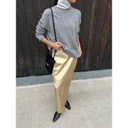 Gold PU leather long skirt, view 7 - MRSLM