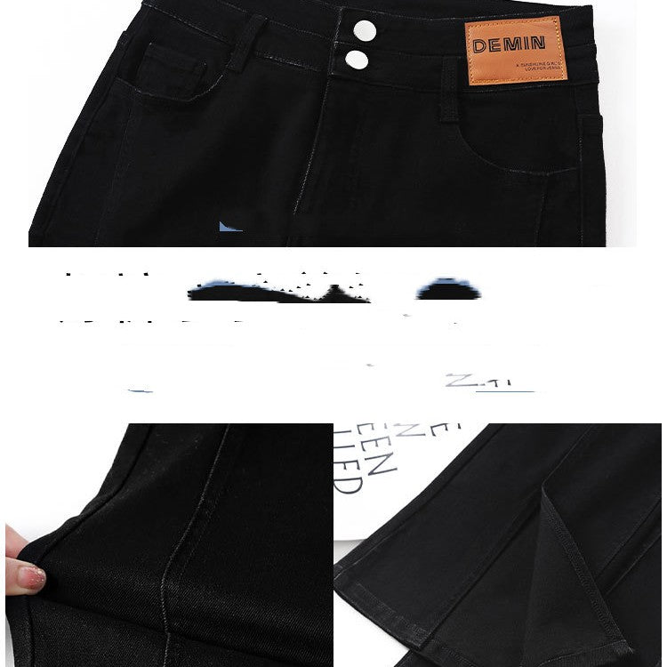 straight high waist wide leg slit micro flare pants, view 3 - MRSLM