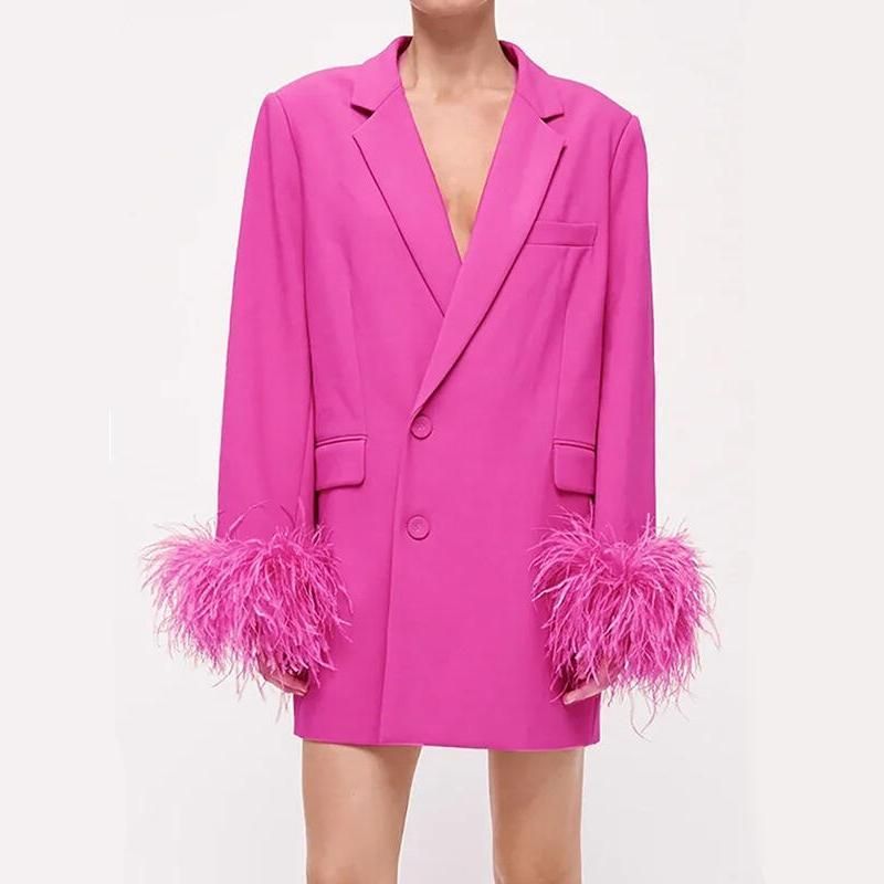 Pink feather spliced blazer - MRSLM