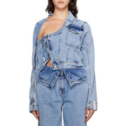 chic patchwork denim jacket, view 3 - MRSLM