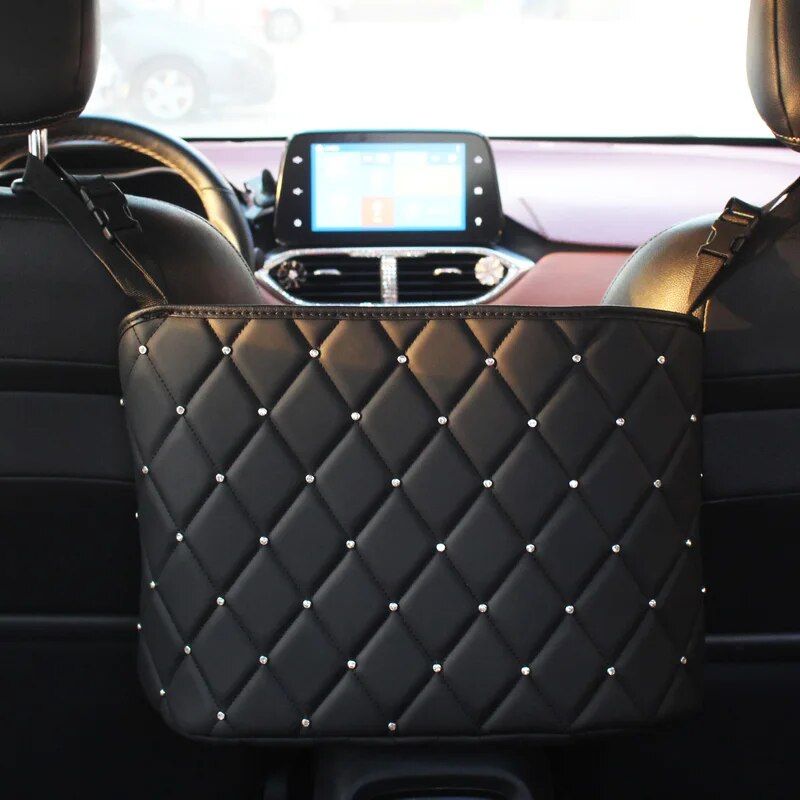 Luxury Crystal Rhinestone Car Seat Organizer with Multi-Pockets