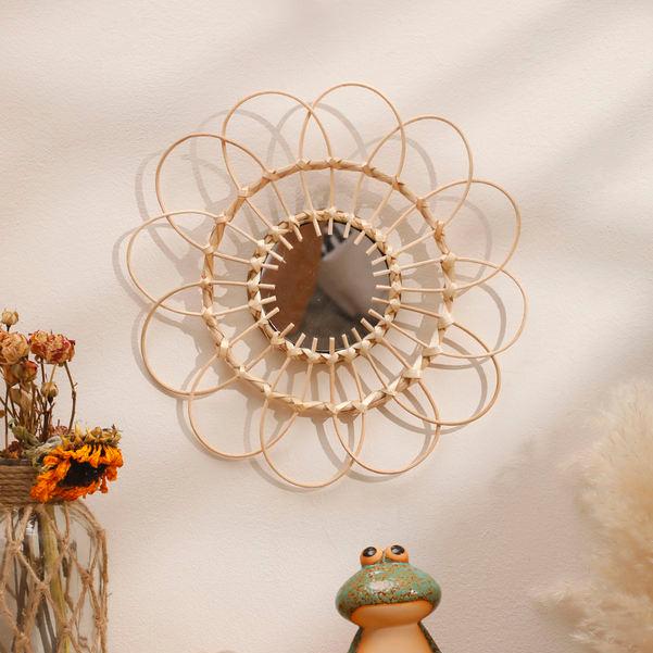handmade rattan wall mirror, view 2 - MRSLM