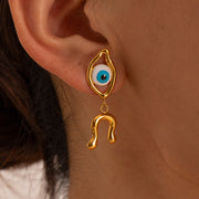 devil's eye asymmetrical earrings, view 3 - MRSLM