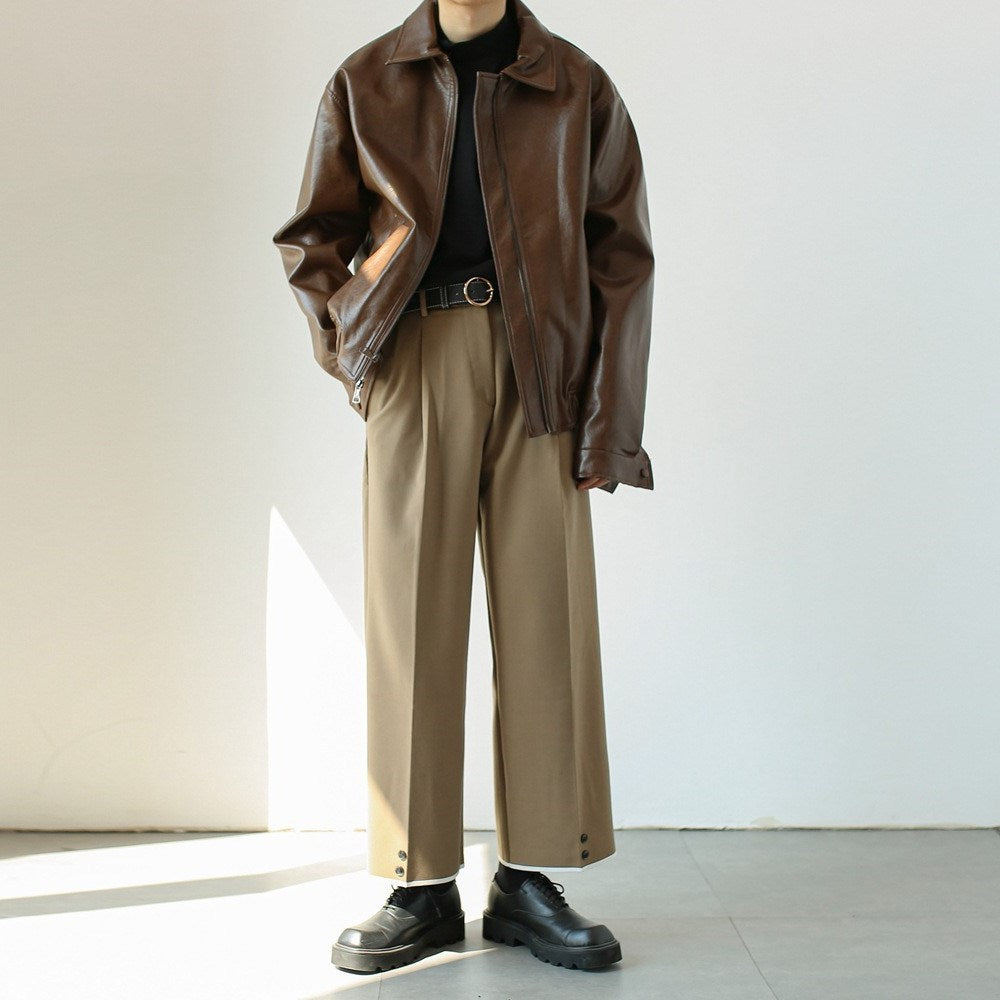 Men's Retro Short Personalized PU Leather Coat
