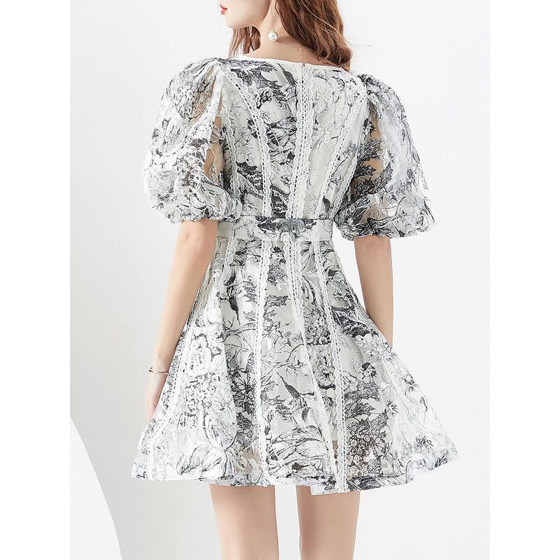 summer lace V-neck mini dress, view 4 - MRSLM