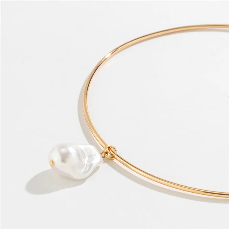 imitation pearl pendant choker necklace, view 5 - MRSLM