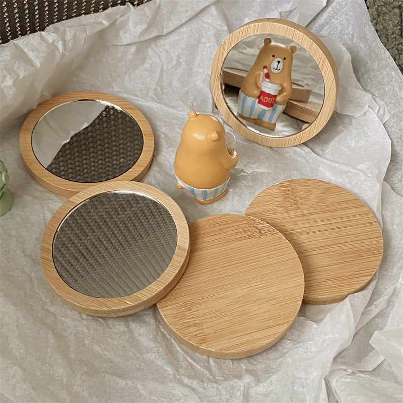 wooden portable mini makeup mirror, view 5 - MRSLM