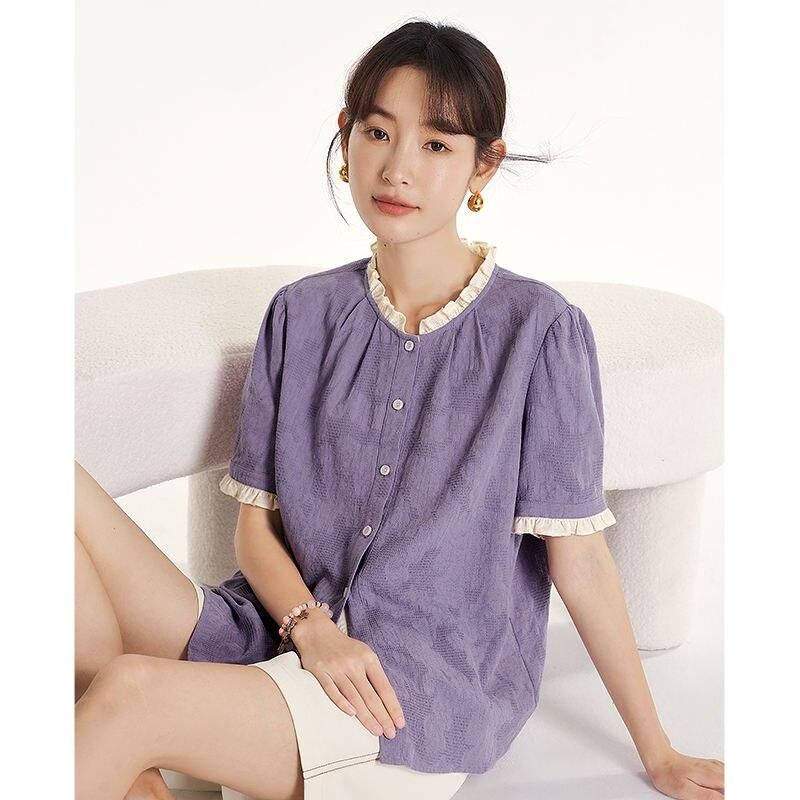 puff sleeve lace blouse, view 2 - MRSLM