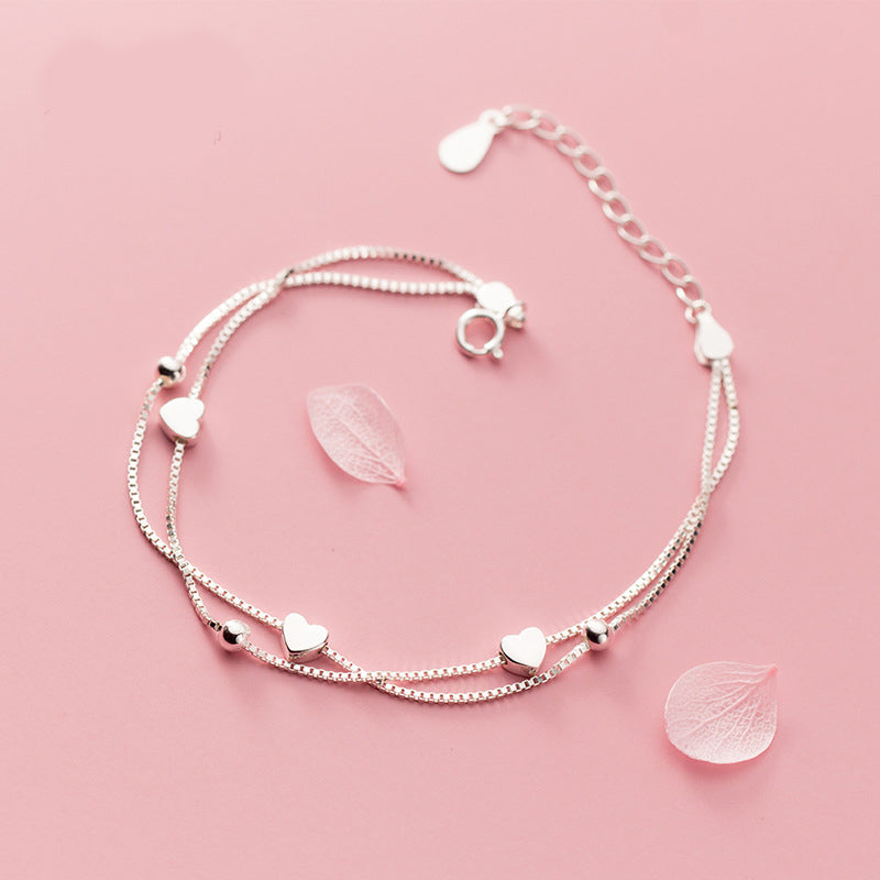 double layer small heart silver bracelet, view 5 - MRSLM