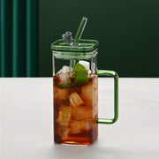 square glass cup with handle and straw, view 5 - MRSLM