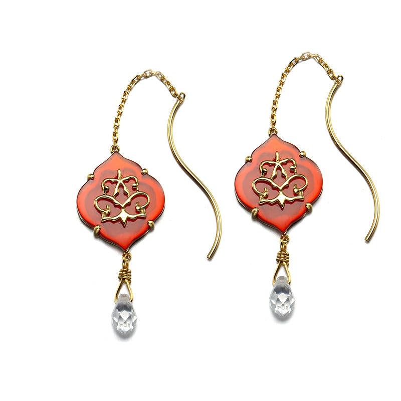 natural carnelian water drop ear wires, view 3 - MRSLM