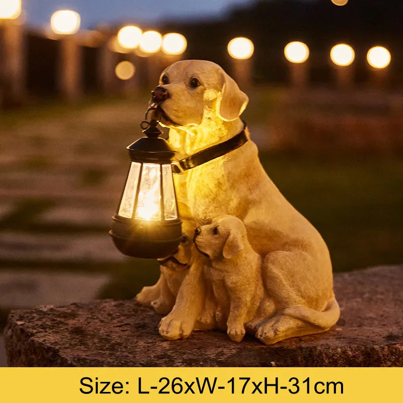 solar labrador dog statue, view 2 - MRSLM