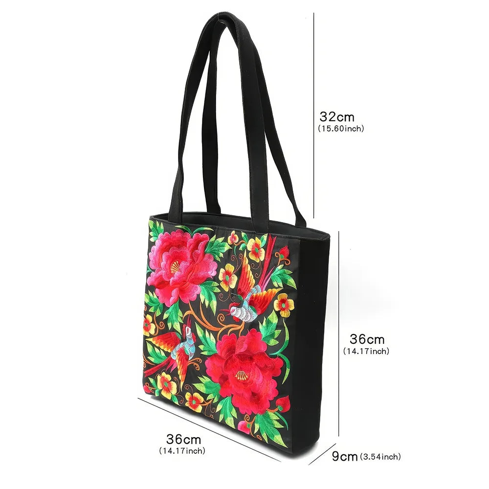 Elegant Phoenix Embroidered Canvas Shoulder Bag for Women