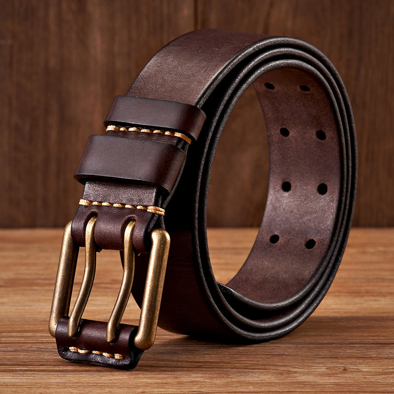 men's 3.8CM wide vintage leather belt, view 3 - MRSLM