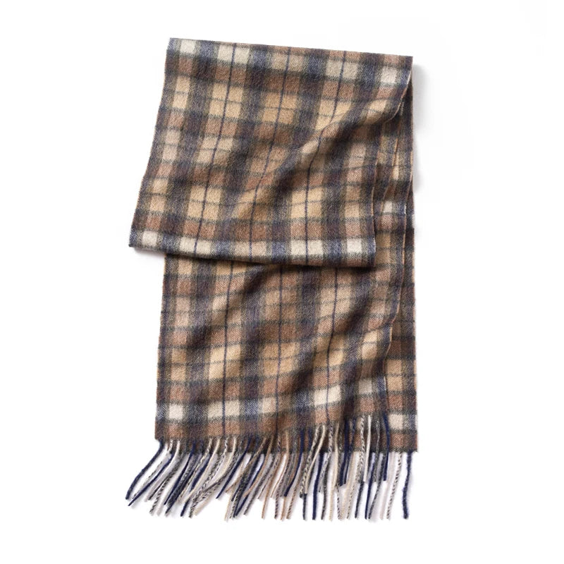 plaid cashmere scarf with tassels, view 2 - MRSLM