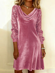 women's velvet sequin patchwork dress, view 8 - MRSLM