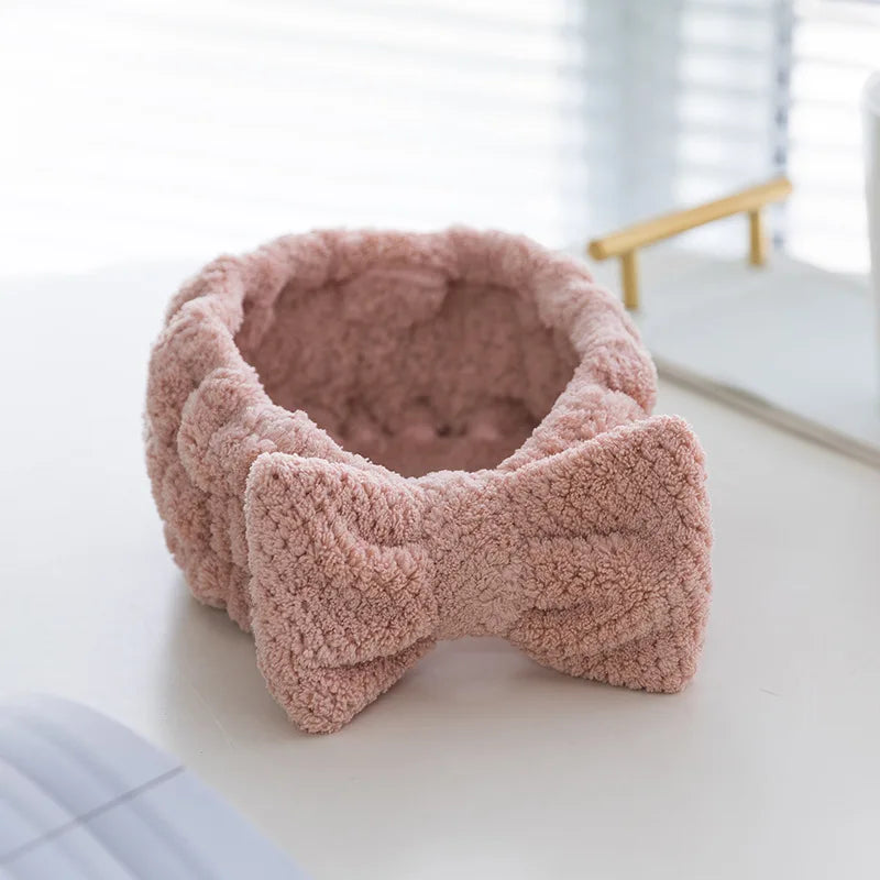 coral fleece bow headband, view 5 - MRSLM