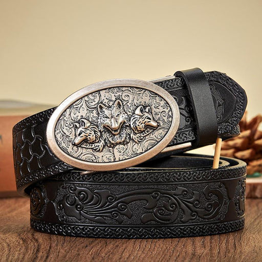 men's 3.5CM retro leather belt wolf buckle - MRSLM