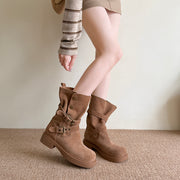 Women's suede platform buckle biker boots, view 3 - MRSLM