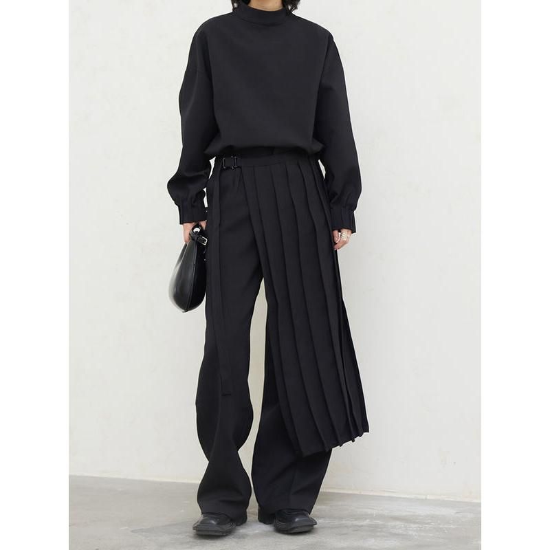 pleated sweatshirt wide leg pants set, view 4 - MRSLM