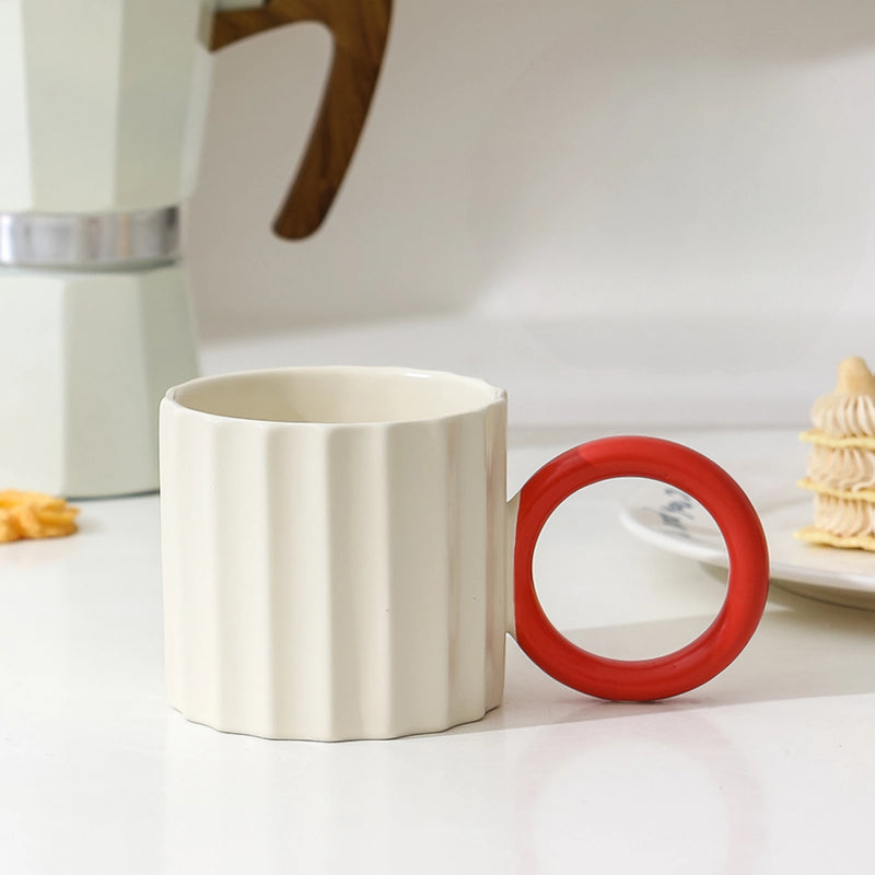 ceramic ripple handle coffee mug, view 2 - MRSLM