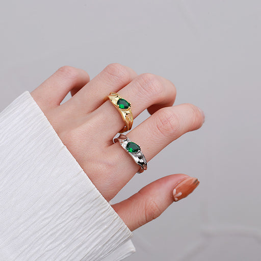 s925 silver green zircon irregular ring - MRSLM