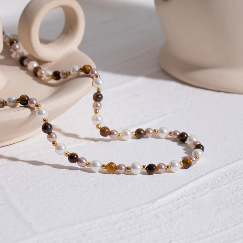 gold plated tiger eye bead necklace, view 4 - MRSLM
