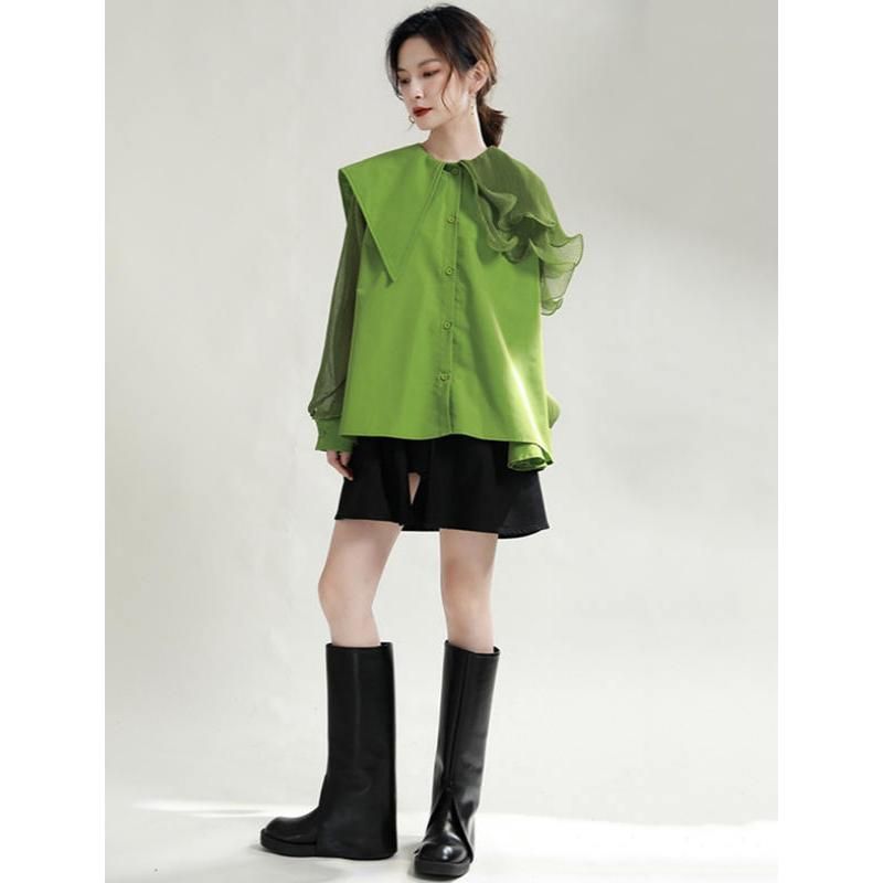 green pleated belted blouse, view 6 - MRSLM