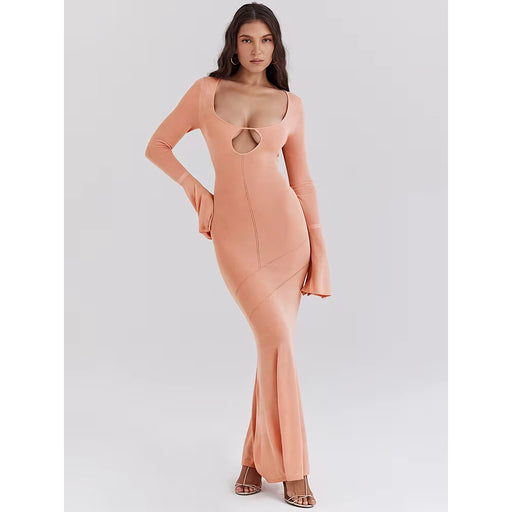 orange flare sleeve knit maxi dress, view 2 - MRSLM
