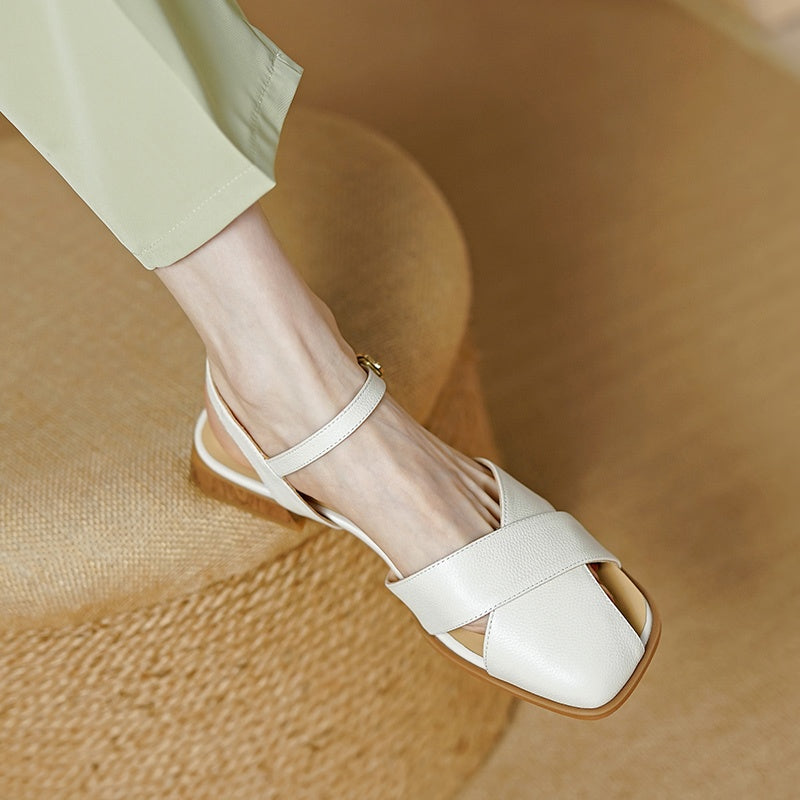Casual low-heel summer leather sandals, view 2 - MRSLM