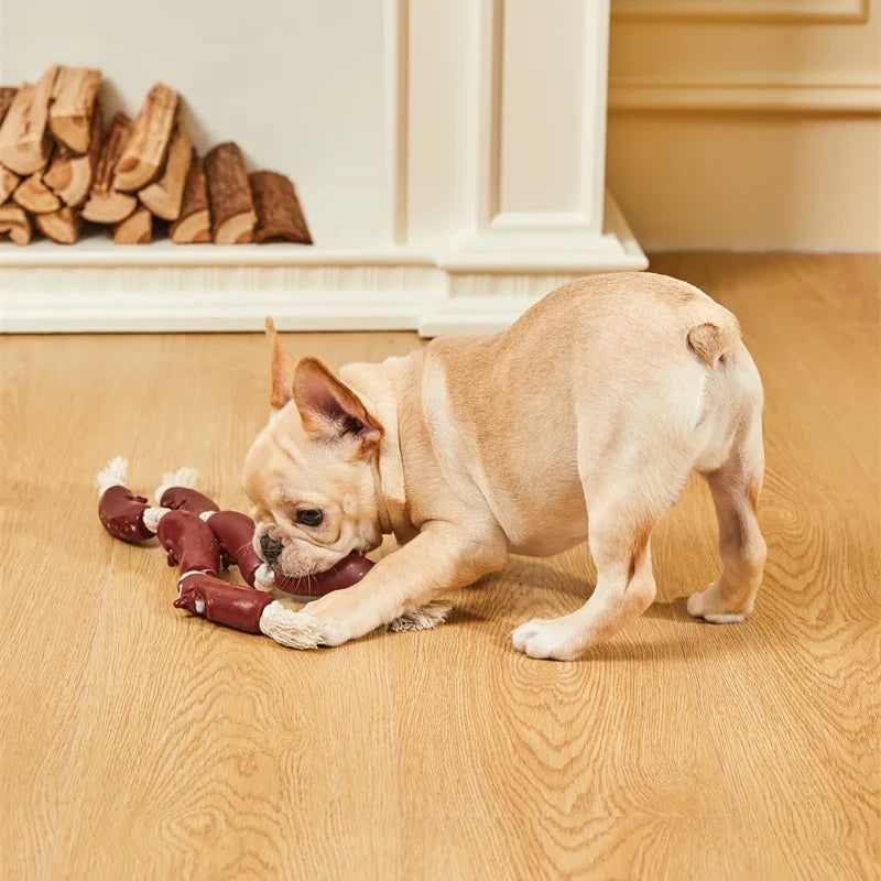 cotton rope vinyl sausage dog chew toy, view 5 - MRSLM