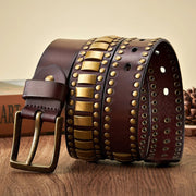 Punk rivet studded leather belt, view 6 - MRSLM