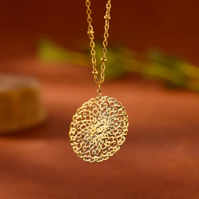 Gold floral pendant necklace for women, view 5 - MRSLM