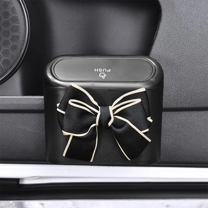 Bowknot Car Hanging Trash Bin with Press-Type Lid