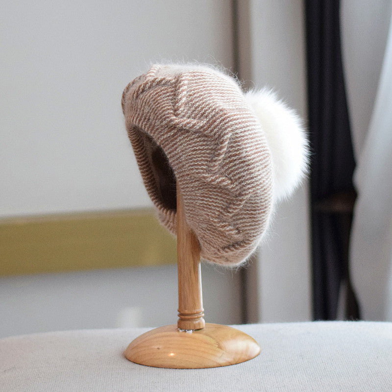 Warm rabbit fur beret, view 4 - MRSLM