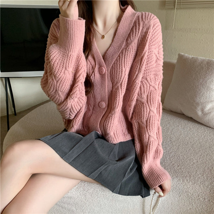 Women's Spring  Loose Small Short Knitted Cardigan Coat Retro Sweater