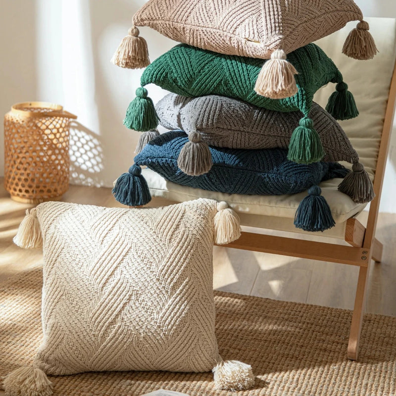 chenille handmade tassel pillow cover, view 7 - MRSLM