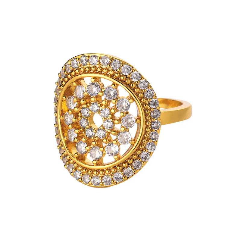 Cubic zirconia flora gold ring, view 2 - MRSLM