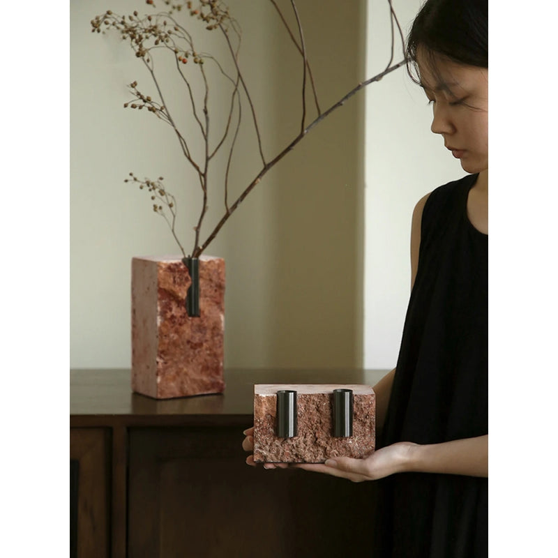 red travertine vase, view 5 - MRSLM