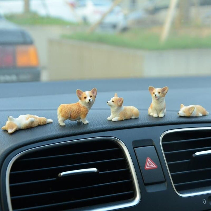 Cute Corgi Dashboard Ornament - Mini Resin Puppy Car Decor