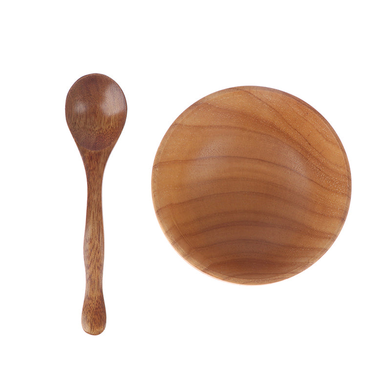 wooden facial mask bowl and spoon set, view 9 - MRSLM