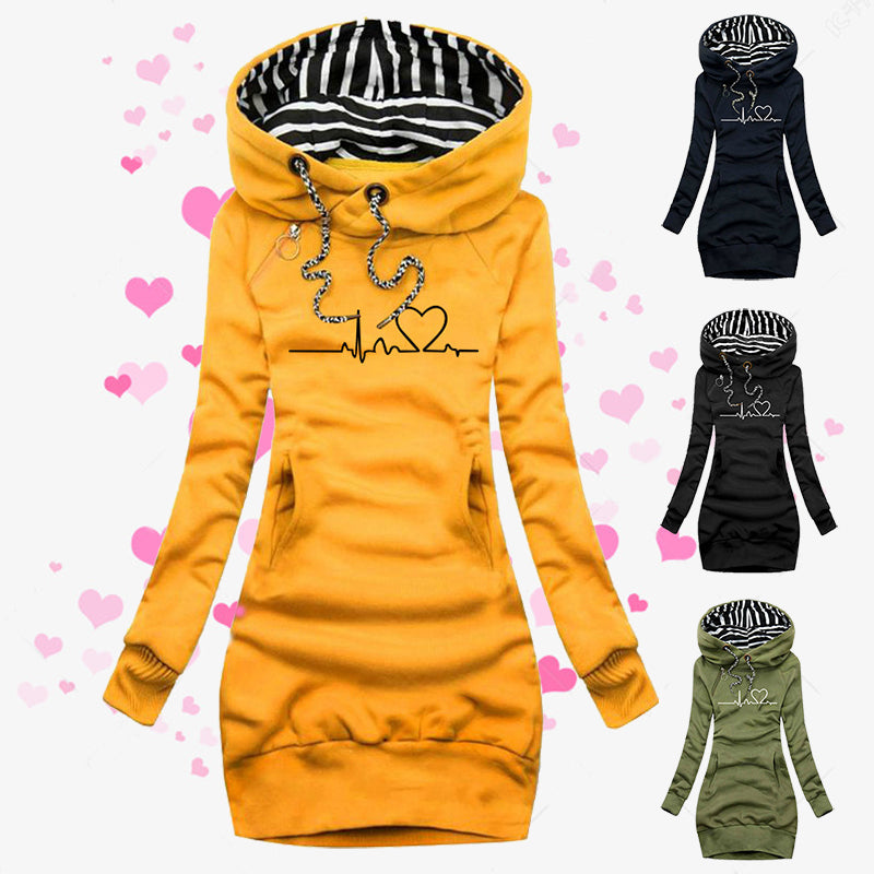 women's heart print long hoodie - MRSLM