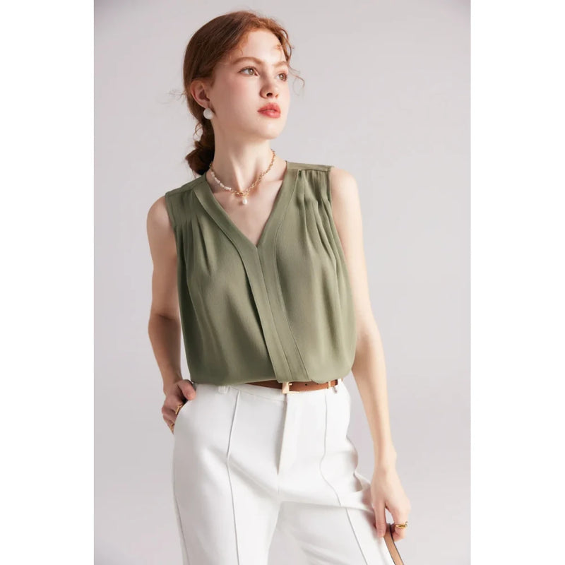 sleeveless v-neck silk blouse, view 23 - MRSLM